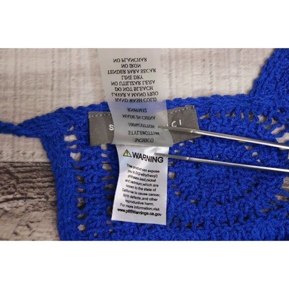 2/$20 Sans Souci‎ Blue Crochet Boho Hippie Cropped Fringe Halter Top sz Small - Picture 6 of 7